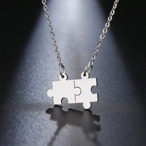 Silver Puzzle Pieces Love Friendship Necklace